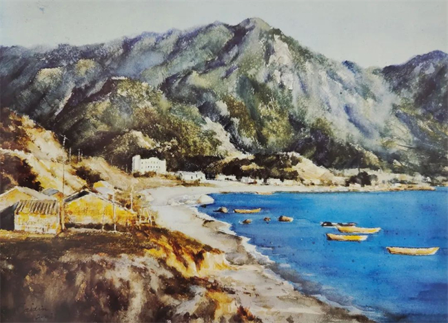 《夕阳中的鱼塘港湾》 64x90cm&nbsp; 2001年.jpg